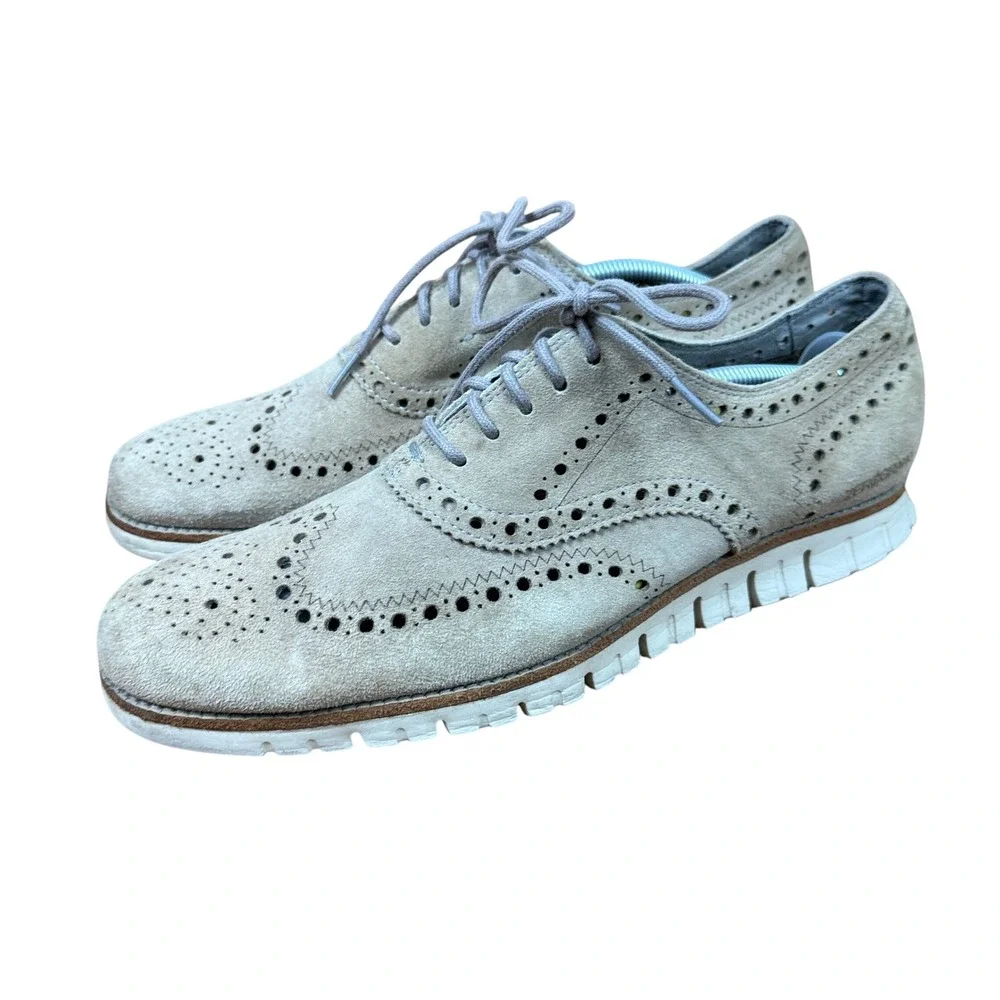 Cole Haan Zerogrand Wingtip Oxford Mens 11M Tan Suede Brogue C12980 Lace Up Shoe